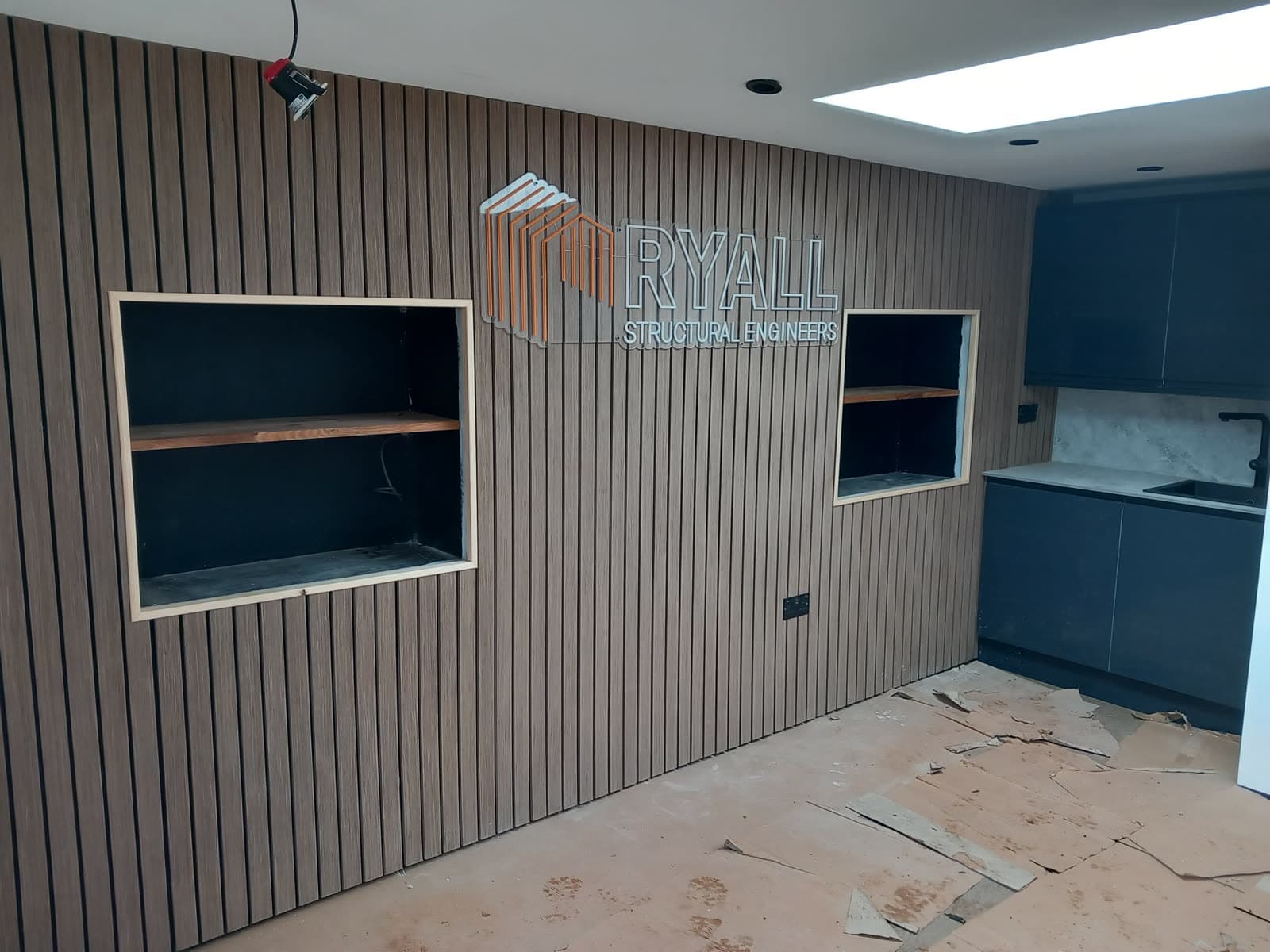 Bespoke slatted office feature wall