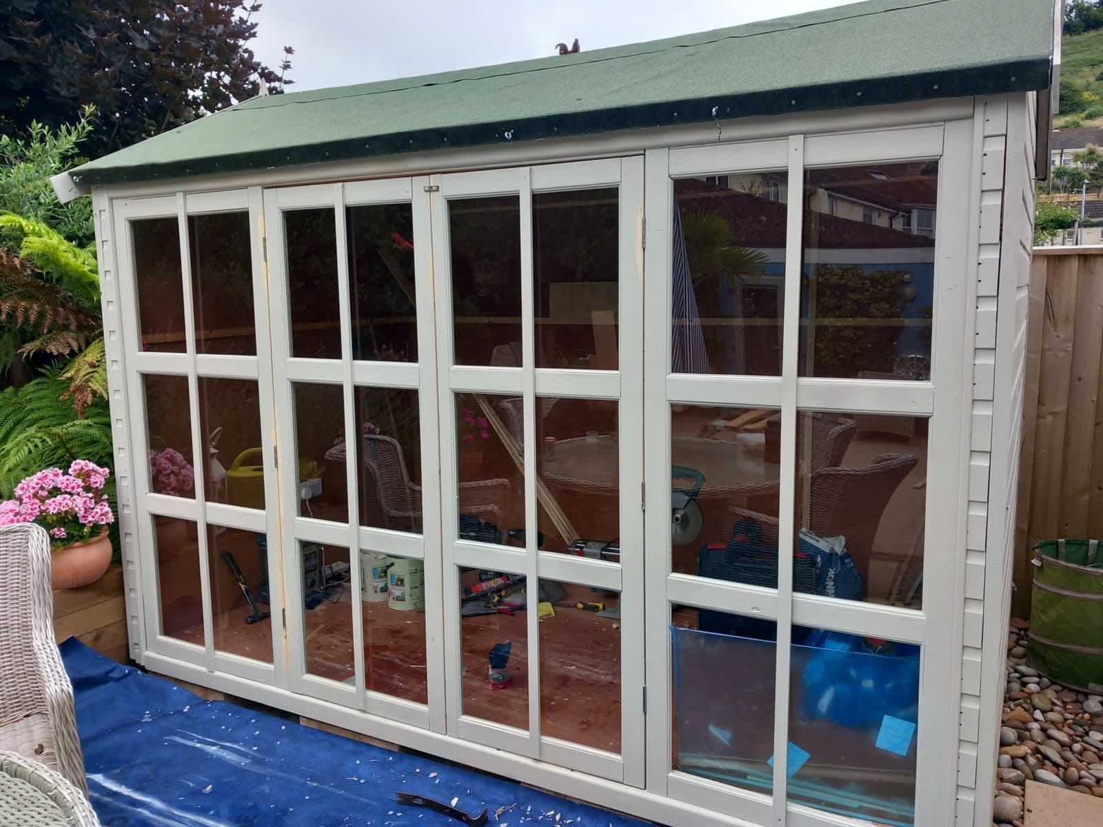 Freshly-painted summerhouse doors